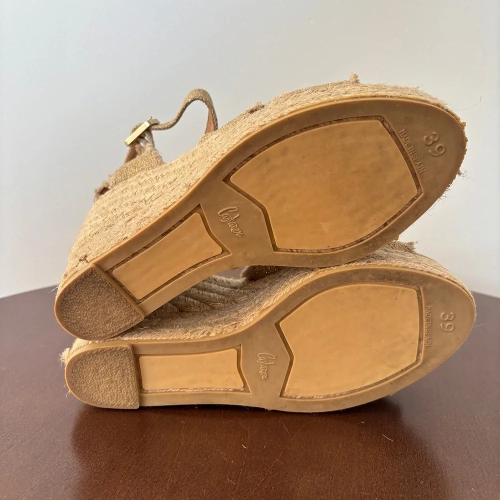 Castañer Bromelia Frayed Metallic Canvas Wedge Espadrilles, Size 39/ US 8